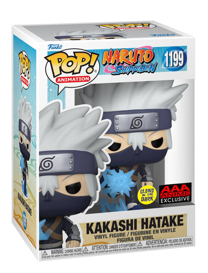 Funko Pop! Kakashi Hatake figure from Naruto Shippuden in a collector box, with a Chase variant indicated.