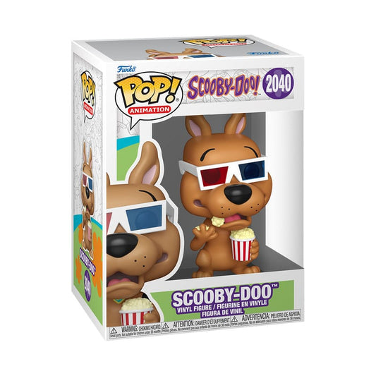 Funko Pop! packaging of Scooby-Doo with sunglasses and popcorn, on a white background